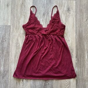Y2K Aerie Burgundy Lace Polka Dot Fairy Grunge Bella Swan Babydoll Cami SIze S